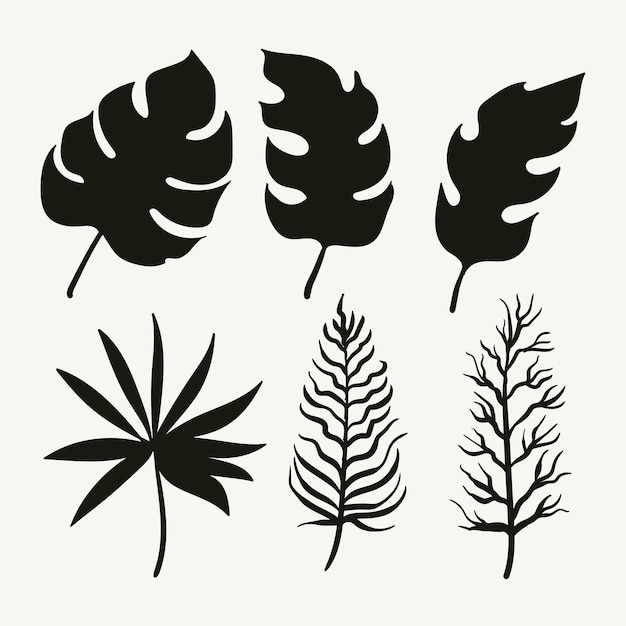 Vector tropical leaf collection with silhouette style