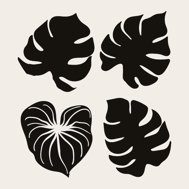 Tropical leaf collection with silhouette style