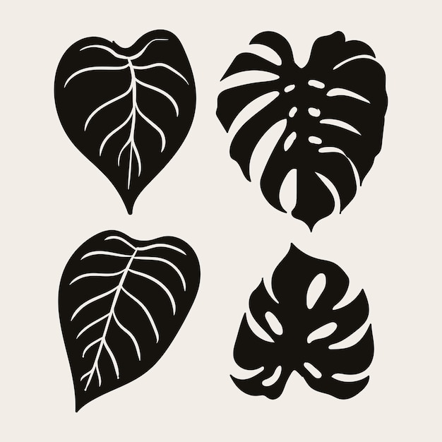 Vector tropical leaf collection with silhouette style