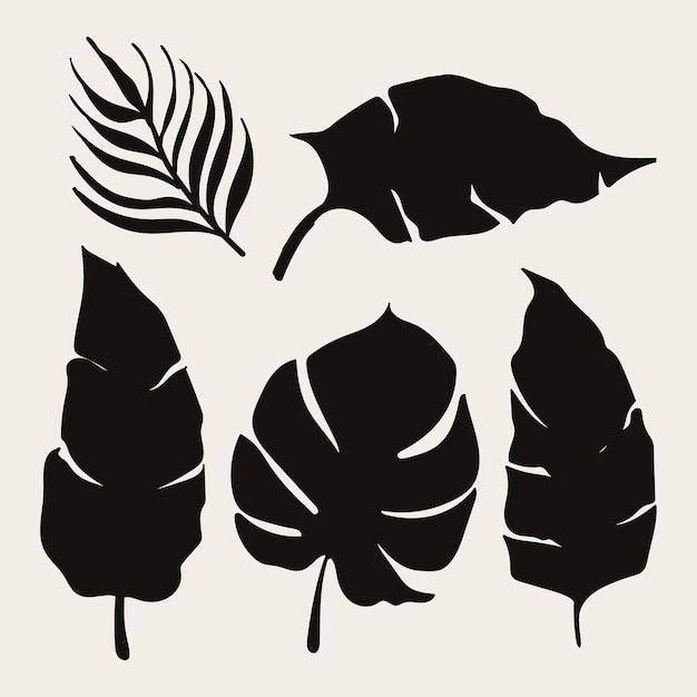 Tropical leaf collection with silhouette style