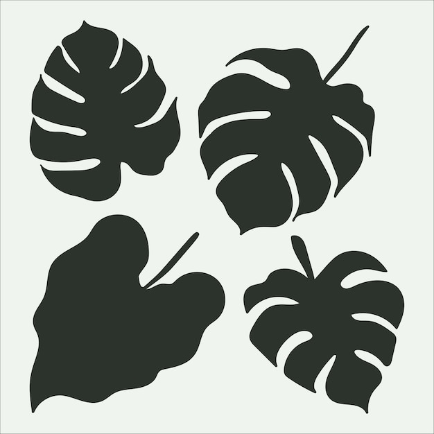 Tropical leaf collection with silhouette style