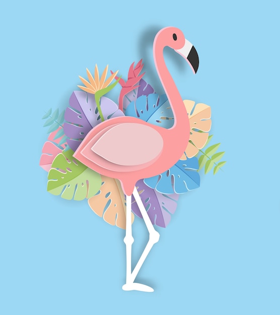 Tropical leaf and flamingo summer banner