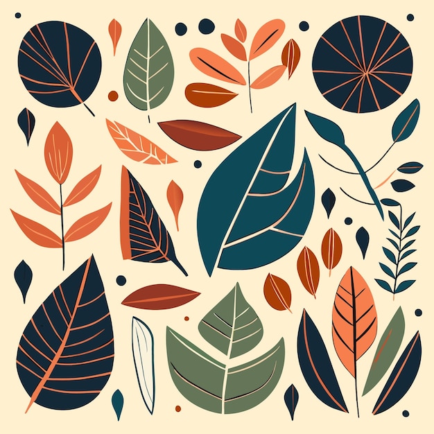 Compilazione di grafica con foglie tropicali
