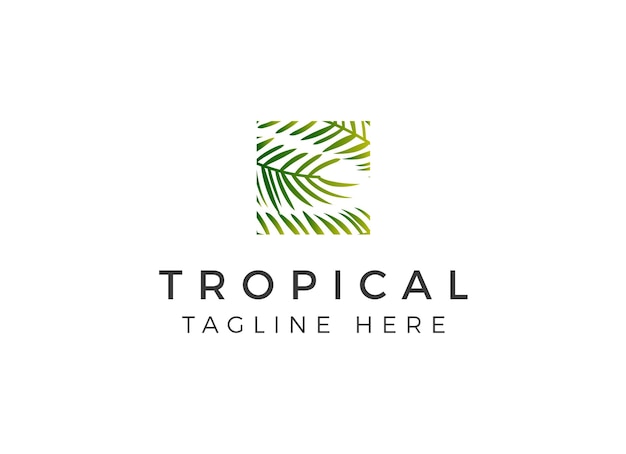 Modello di progettazione logo foglia tropicale.