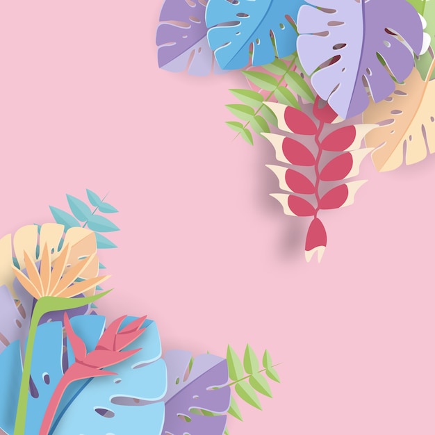 Vector tropical leaf  paper art graphic background