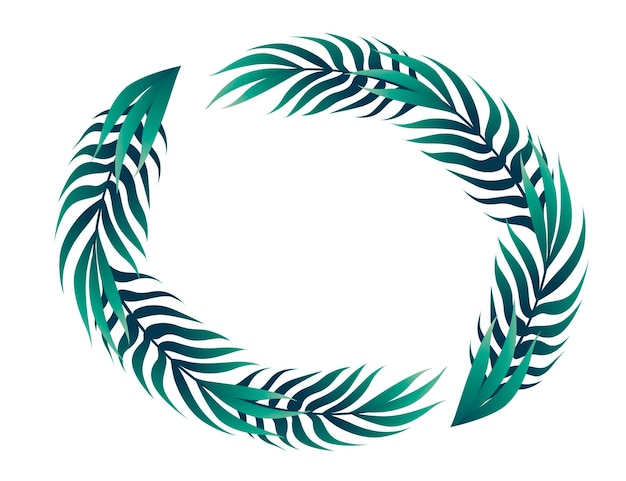 Tropical leaves in circle floral design frame concept flat vector illustration on white background.