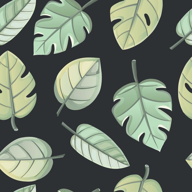 Tropical leaves, dense jungle. Seamless pattern on a dark background.