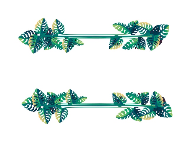 熱帯の葉花柄デザインフレームコンセプト白い背景の上のフラットベクトルイラスト。