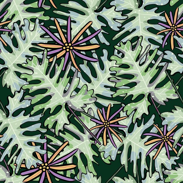 tropical leaves and floral seamless pattern