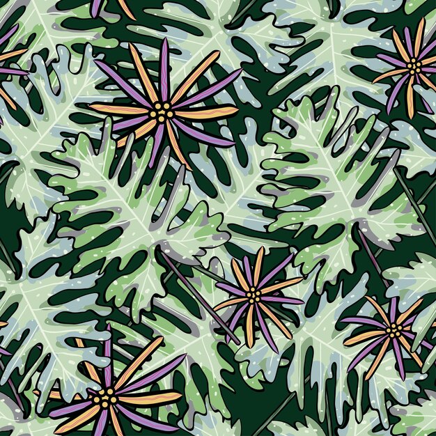 Tropical Leaves and Floral Seamless Pattern