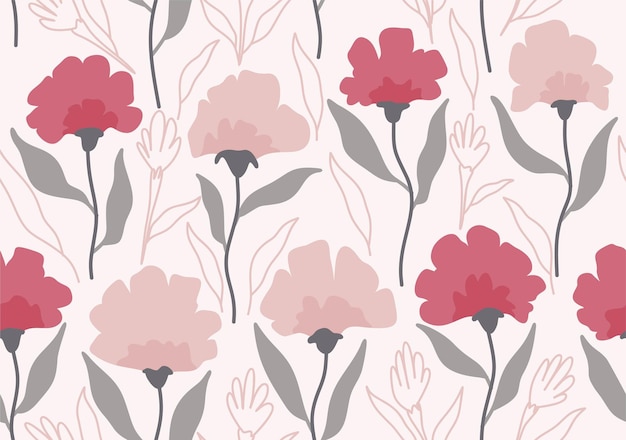 Tropical leaves and flower seamless pattern