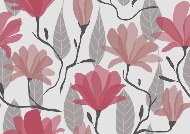 Tropical leaves and flower seamless pattern