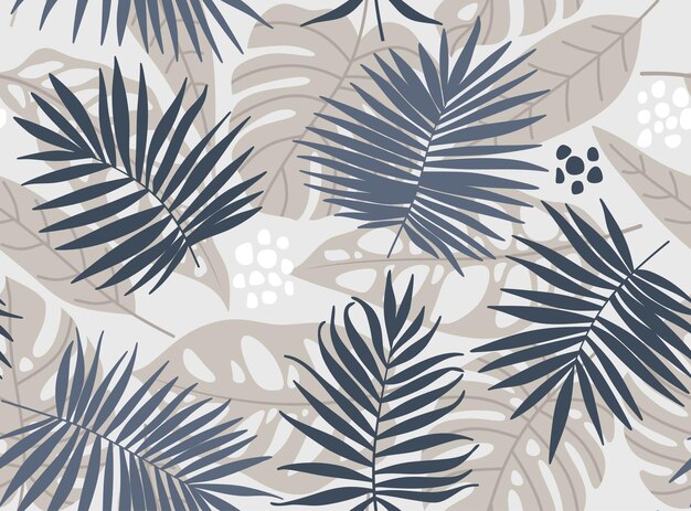 Tropical leaves and flower seamless pattern