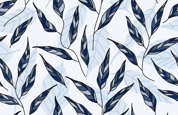 Tropical leaves and flower seamless pattern