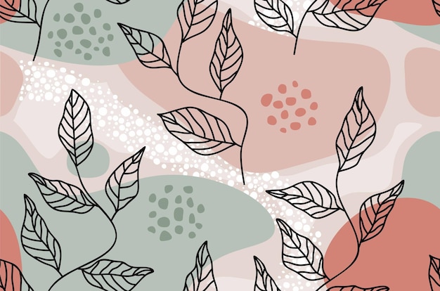 Tropical leaves and flower seamless pattern