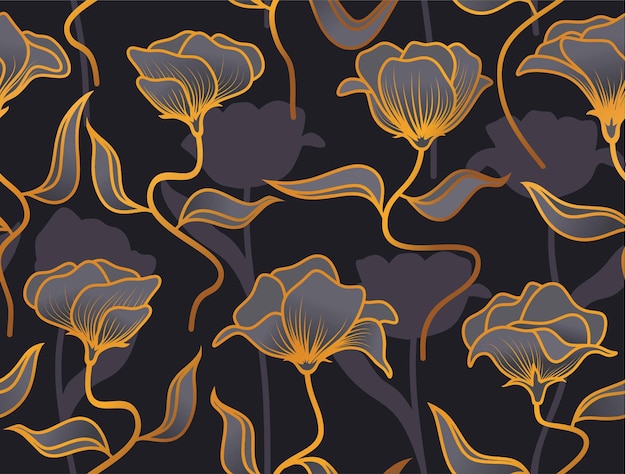 Tropical leaves and flower seamless pattern