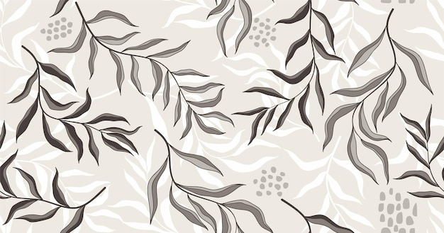 Tropical leaves and flower seamless pattern