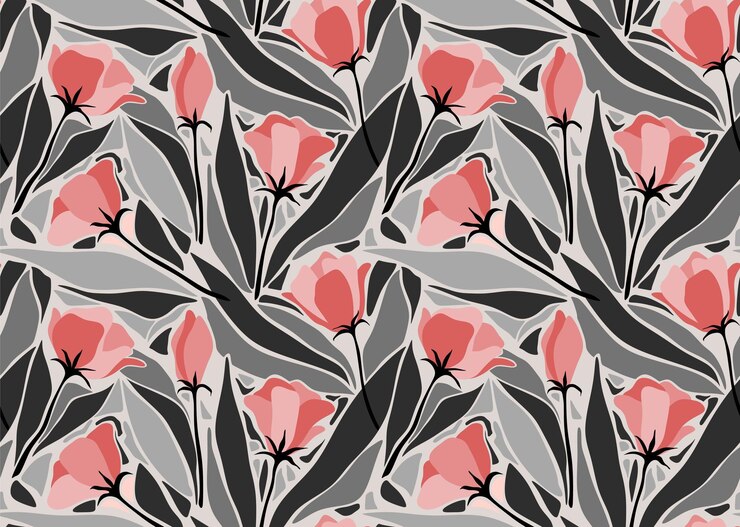 Vector tropical leaves and flower seamless pattern
