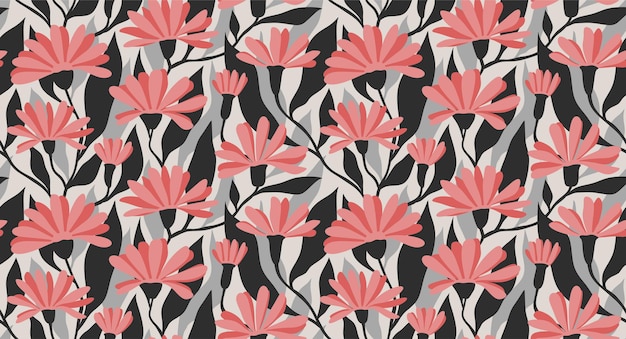 Tropical leaves and flower seamless pattern