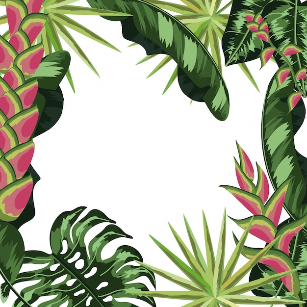 Vector tropical leaves and flowers background