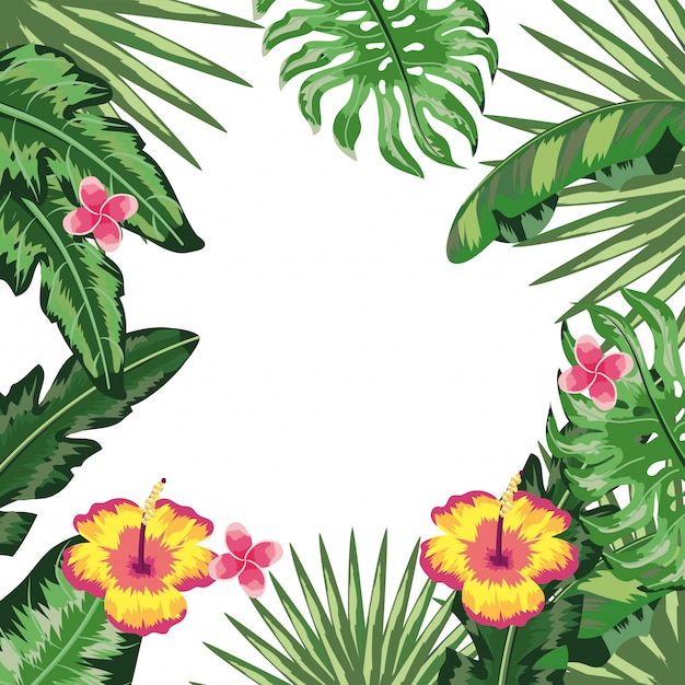 Tropical leaves and flowers background