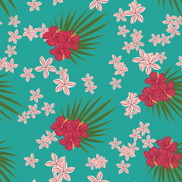 Tropical leaves and flowers pattern