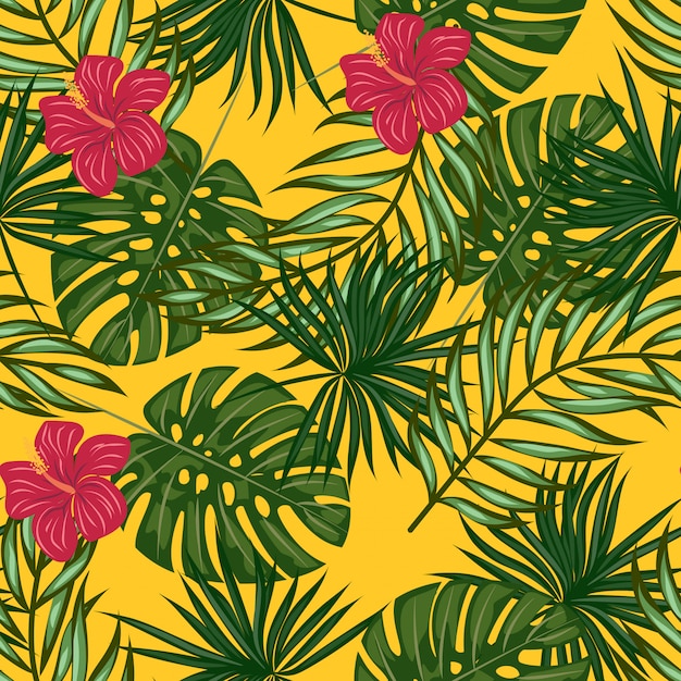 Tropical leaves and flowers pattern