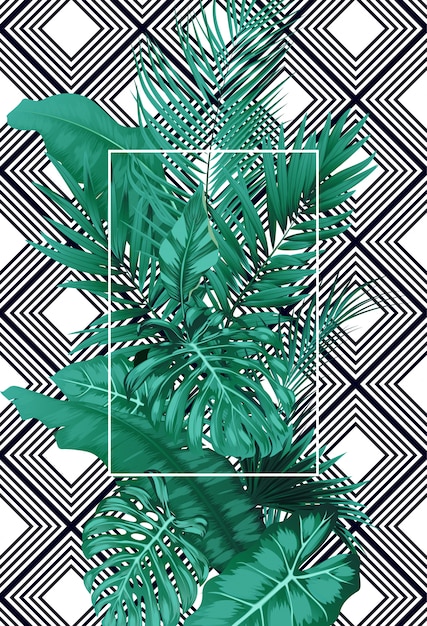 Тропические листья и квадратная рамка на шаблоне