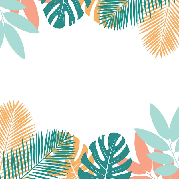 Vector tropical leaves frame on a white background