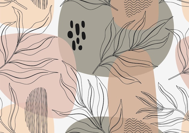 Tropical leaves hand drawn seamless pattern.