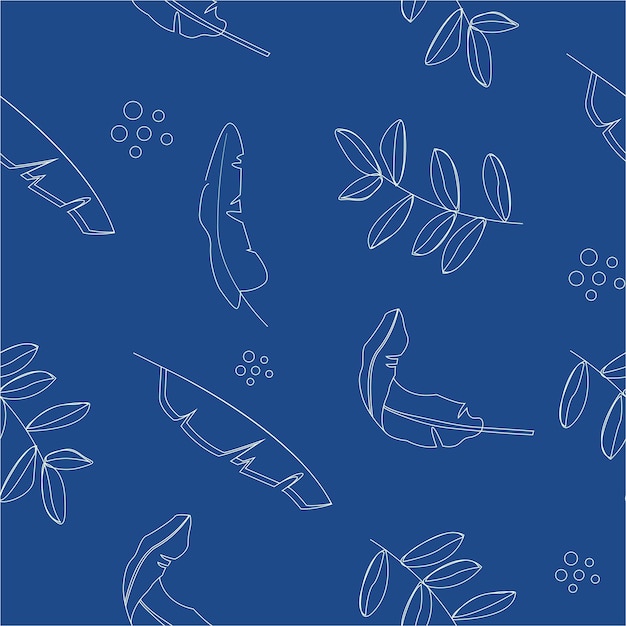 Tropical leaves Line art seamless pattern