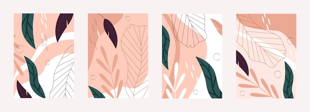 Tropical leaves nature pattern illustration set.