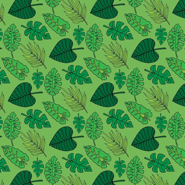 tropical leaves. Palm and monster. Seamless vector pattern.