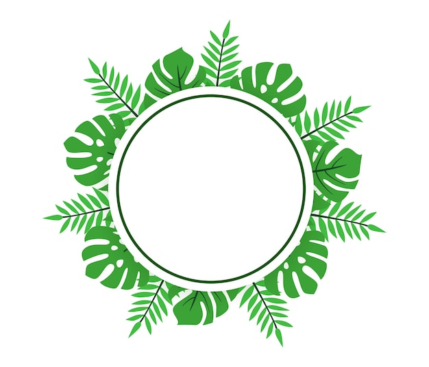 Tropical leaves palm and monstera green template