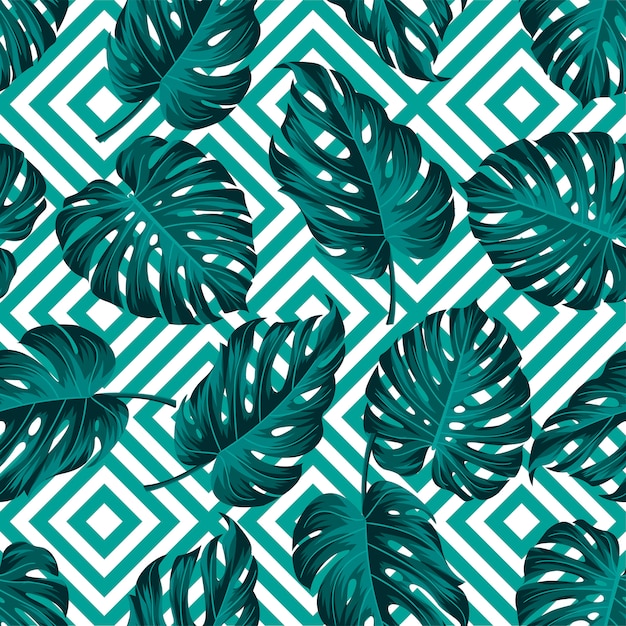 Tropical leaves pattern with geometric design