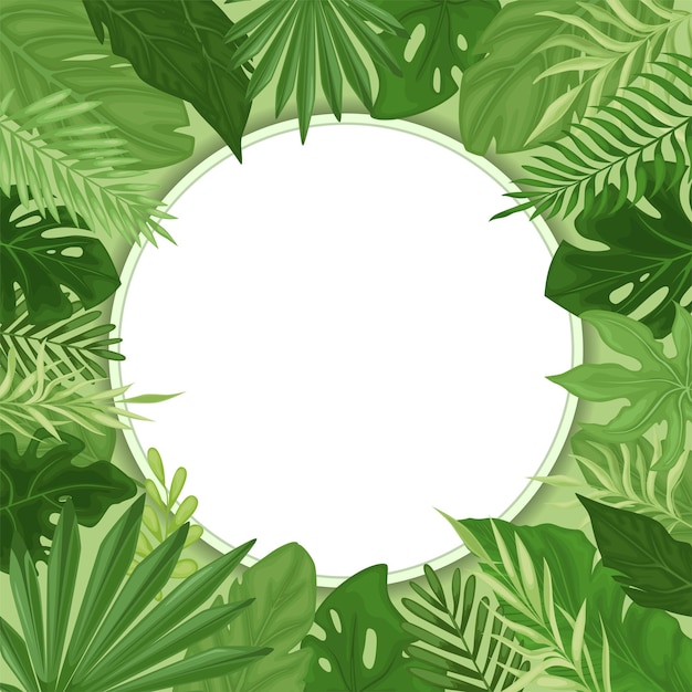 Tropical leaves in a round frame