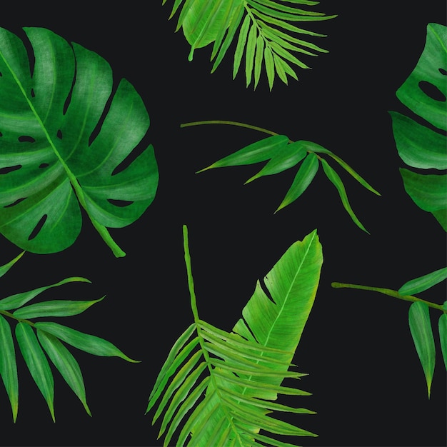 Vector tropical leaves seamless pattern dark