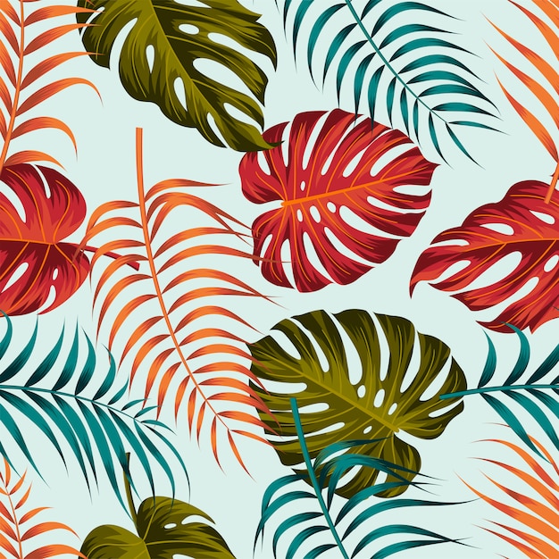 Tropical leaves seamless pattern design