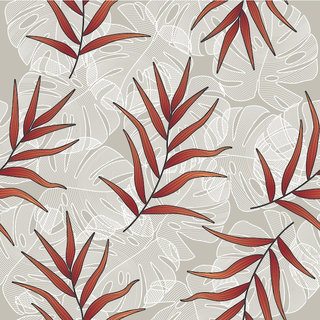 Tropical leaves seamless pattern Premium Vector