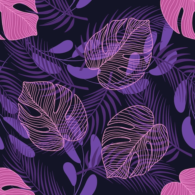 Vector tropical leaves seamless pattern premium vector