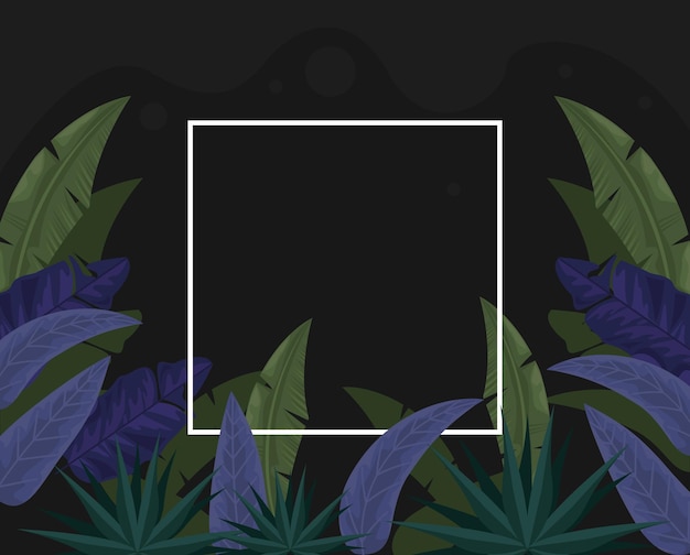 Vector tropical leaves in square frame