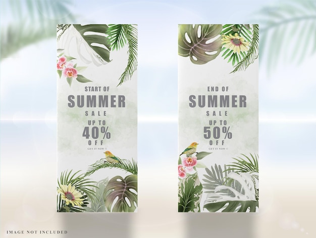 Tropical leaves Summer banner