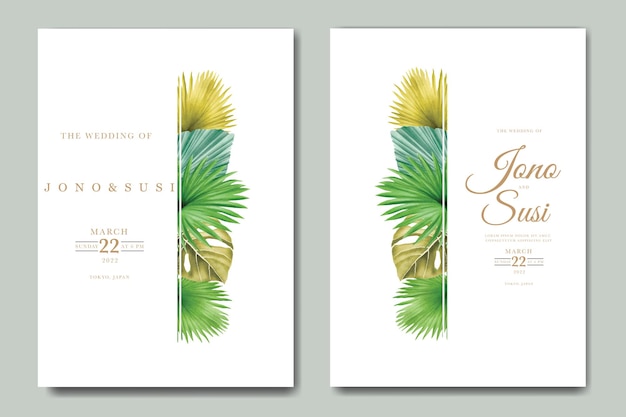 Tropical leaves wedding invitation card