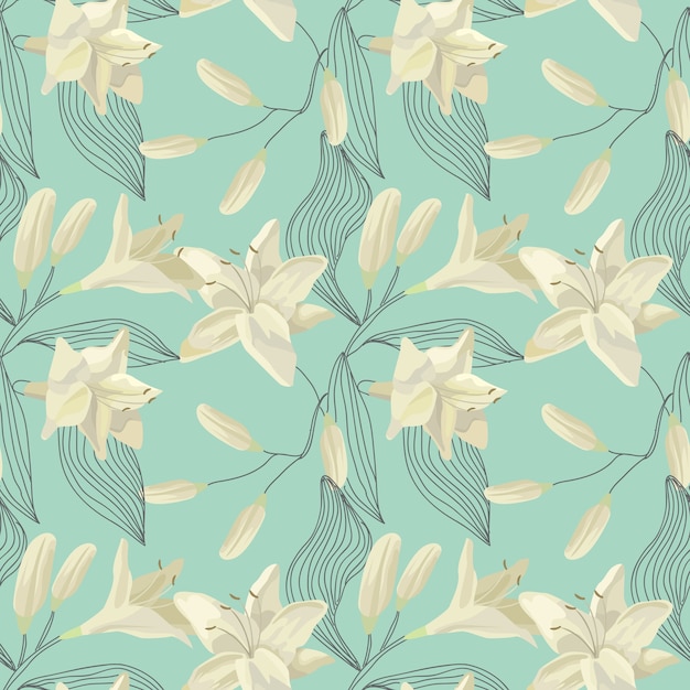 Vector tropical lily engraving pattern