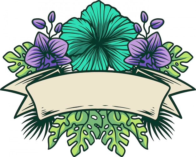 Tropical logo with ribbon