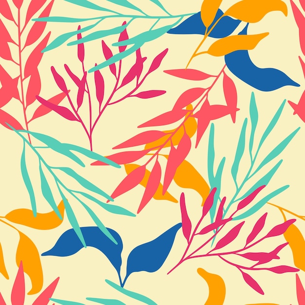 Tropical Modern Abstract Colorful Palm Leaves and Branches Seamless Pattern