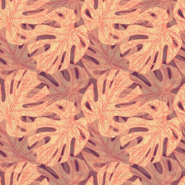 Modello senza cuciture foglia tropicale monstera foglie di giungla sfondo texture ripetuta di design esotico per la stampa di tessuti di carta da parati interni moda carta da imballaggio tessuto illustrazione vettoriale