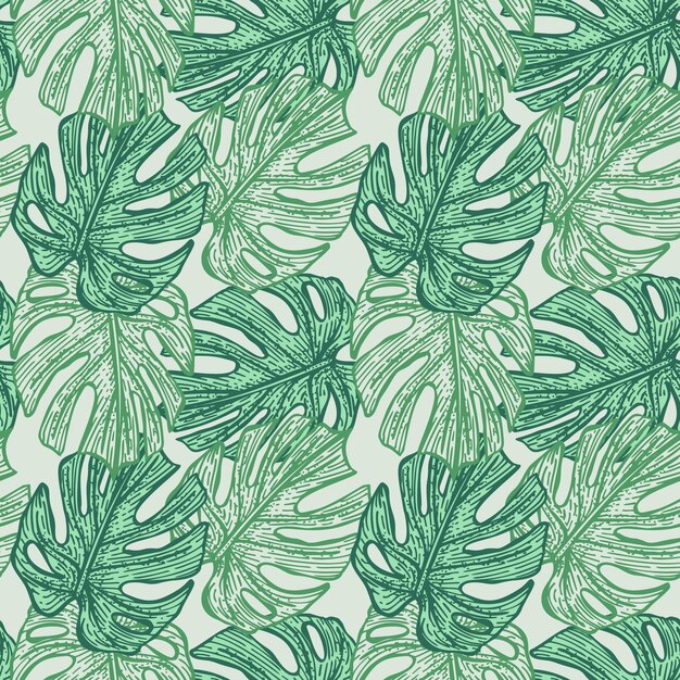 Tropical Monstera leaf seamless pattern Jungle leaves background