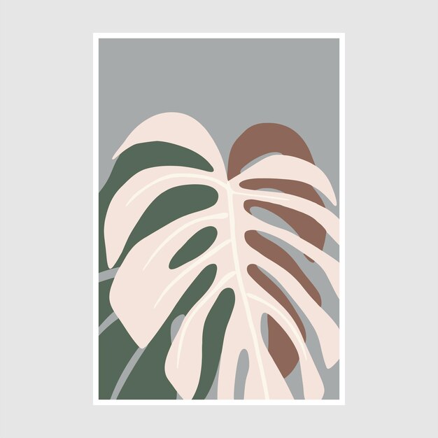 Tropical monstera leaves on gray background Vector illustration