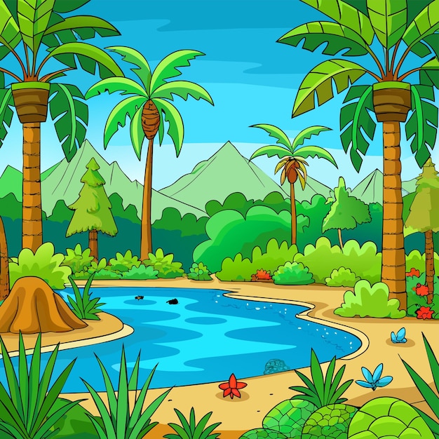 tropical nature scene rainforest vector illustration